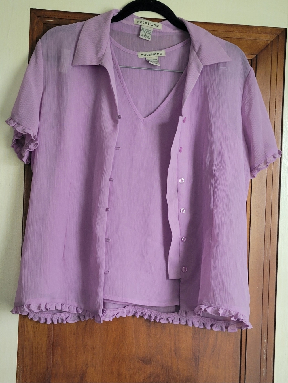 Notations Lavender 2 Piece Seperate  Layered V-Neck Tank Ruffle Hem Blouse #19